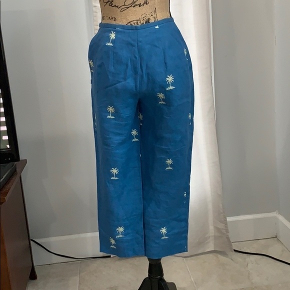 Talbots blue embroidered linen pants size 2 - Picture 1 of 7